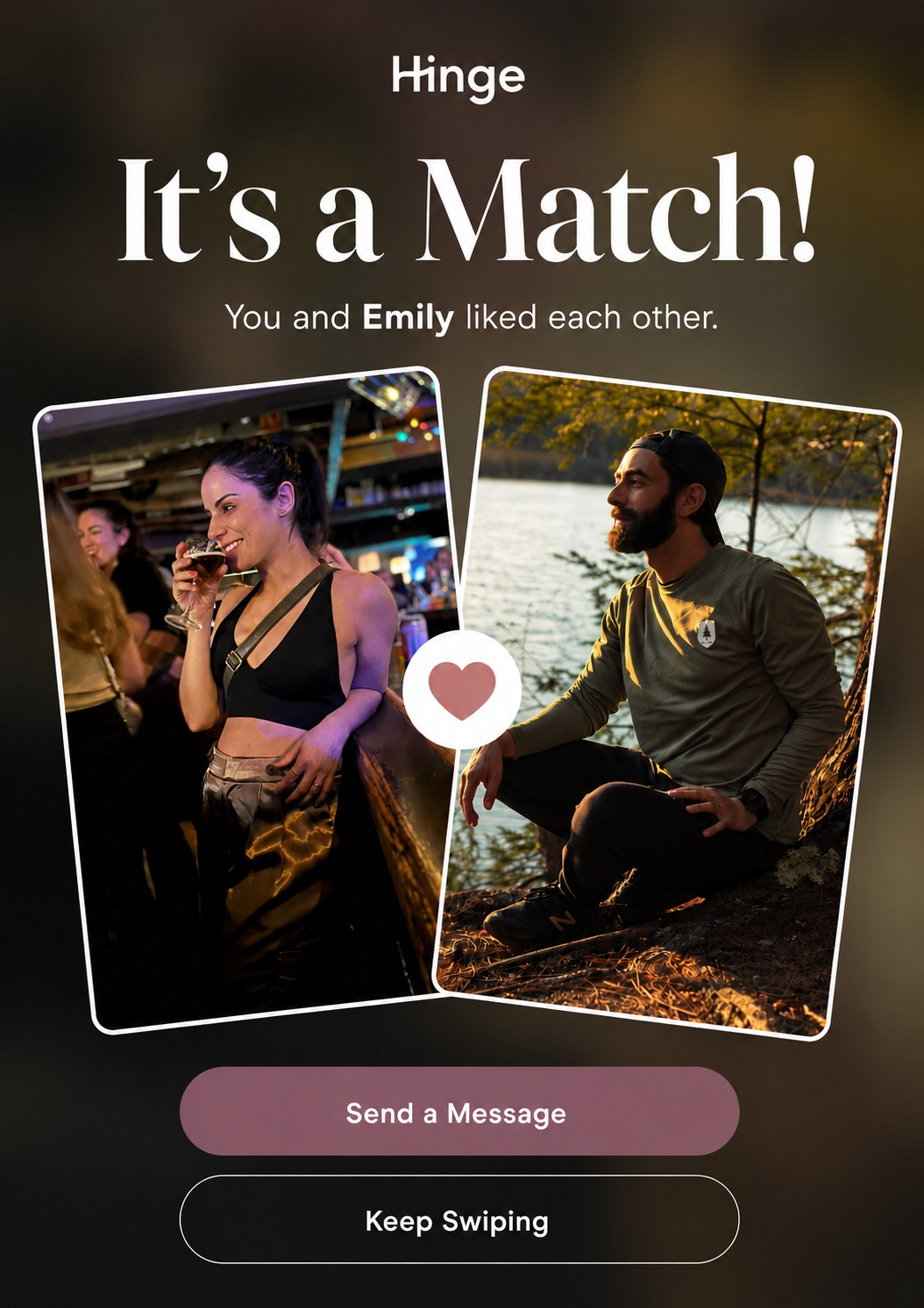 Hinge screen showing that Ken and Emily are a match